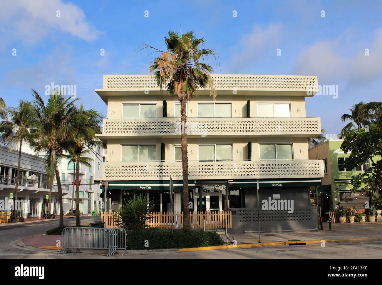 The iconic News Cafe shut down temporarily on Ocean Drive due to Covid-19 in the city of Miami Beach, Florida, in the Art Deco District of South Beach Stock Photo