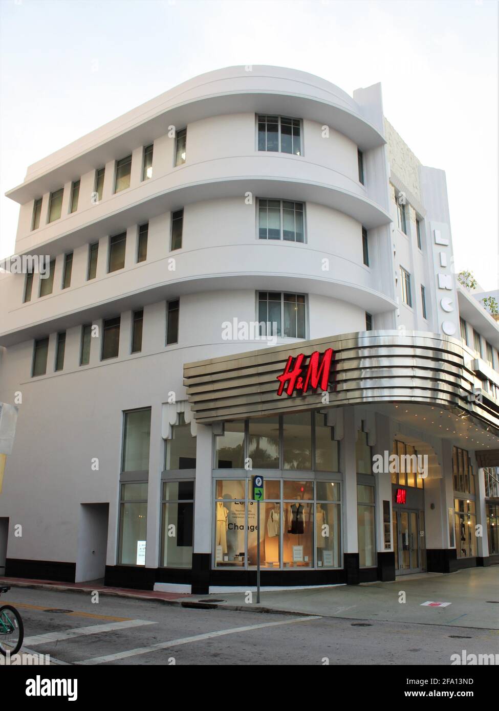 Facade of Lincoln Theatre on Lincoln Road Mall in Miami Beach Florida. Also has HM clothing store underneath, a Swedish multinational chain of clothes Stock Photo