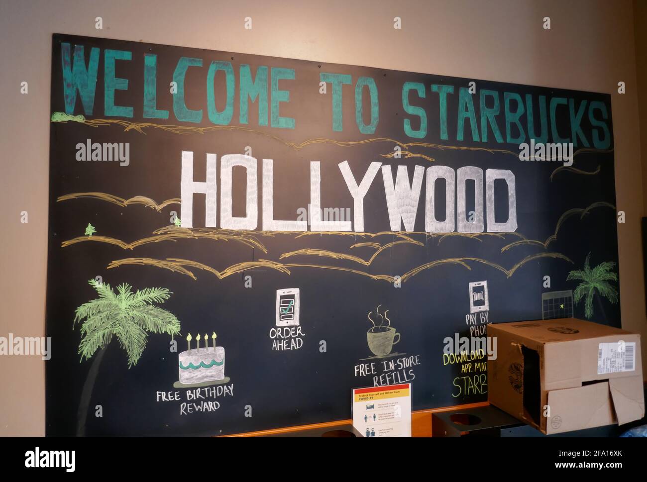 Hollywood, California, USA 17th April 2021 A general view of atmosphere of Starbucks Hollywood Walk of Fame on April 17, 2021 in Hollywood, California, USA. Photo by Barry King/Alamy Stock Photo Stock Photo