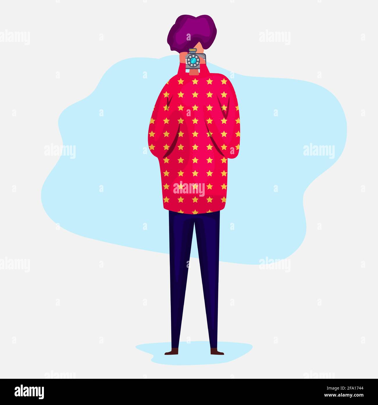 a young man takes a photograph vector  illustration in flat style Stock Vector