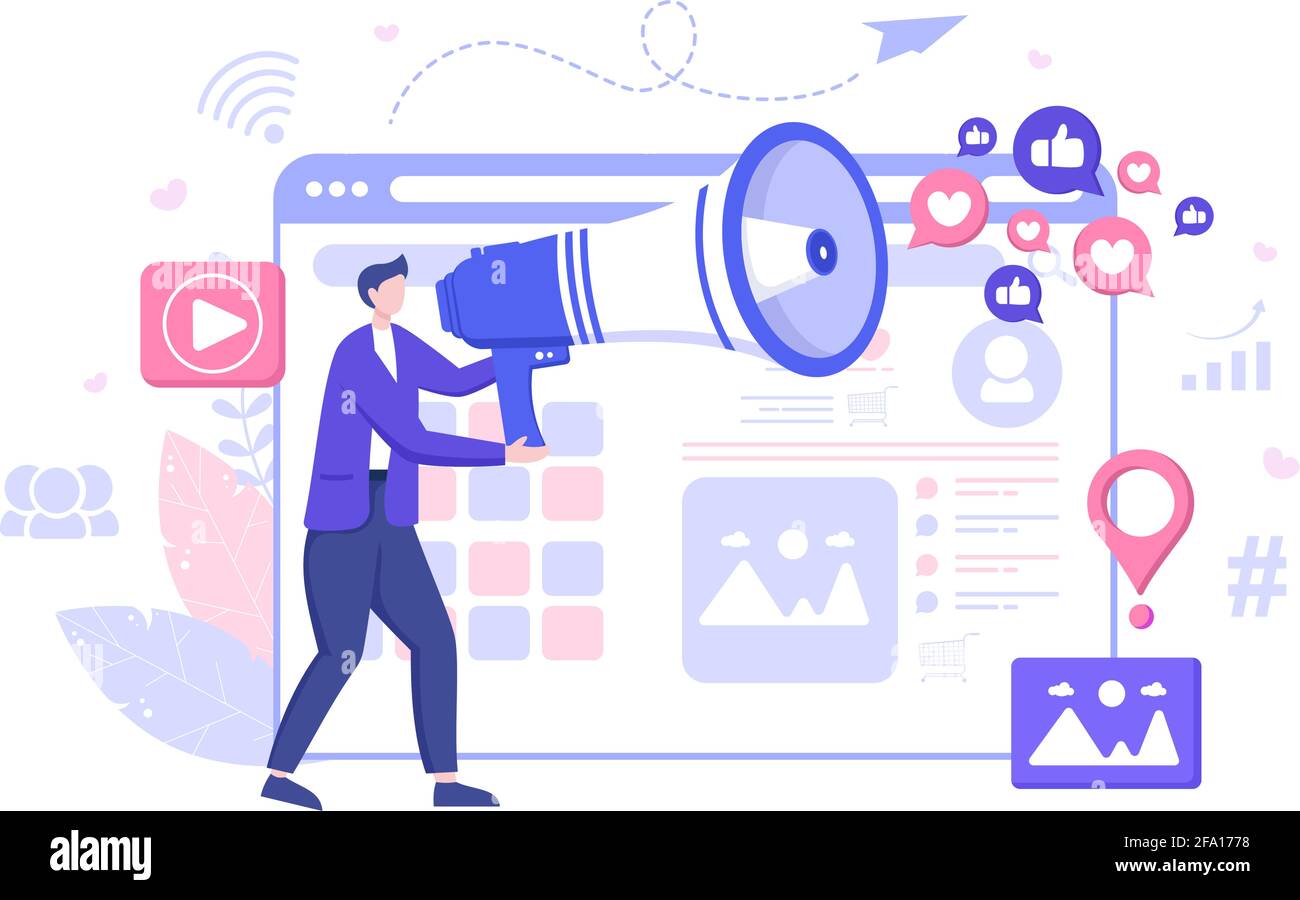 Social Media Marketing Illustration For Advertising Online Service ...
