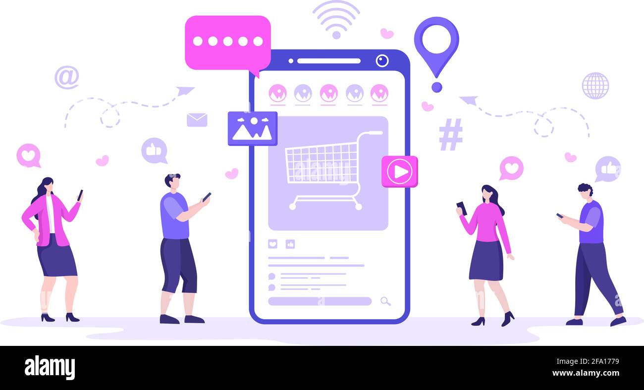 Social Media Marketing Illustration For Advertising Online Service ...