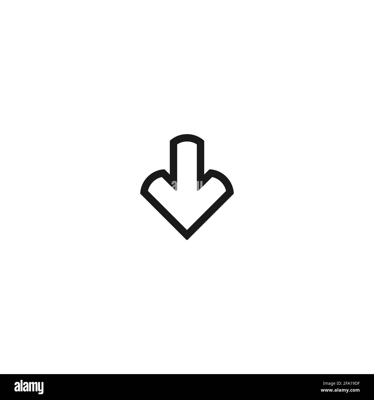 black rounded line arrow down icon. flat download sign isolated on white. point down button. south sign. Stock Vector