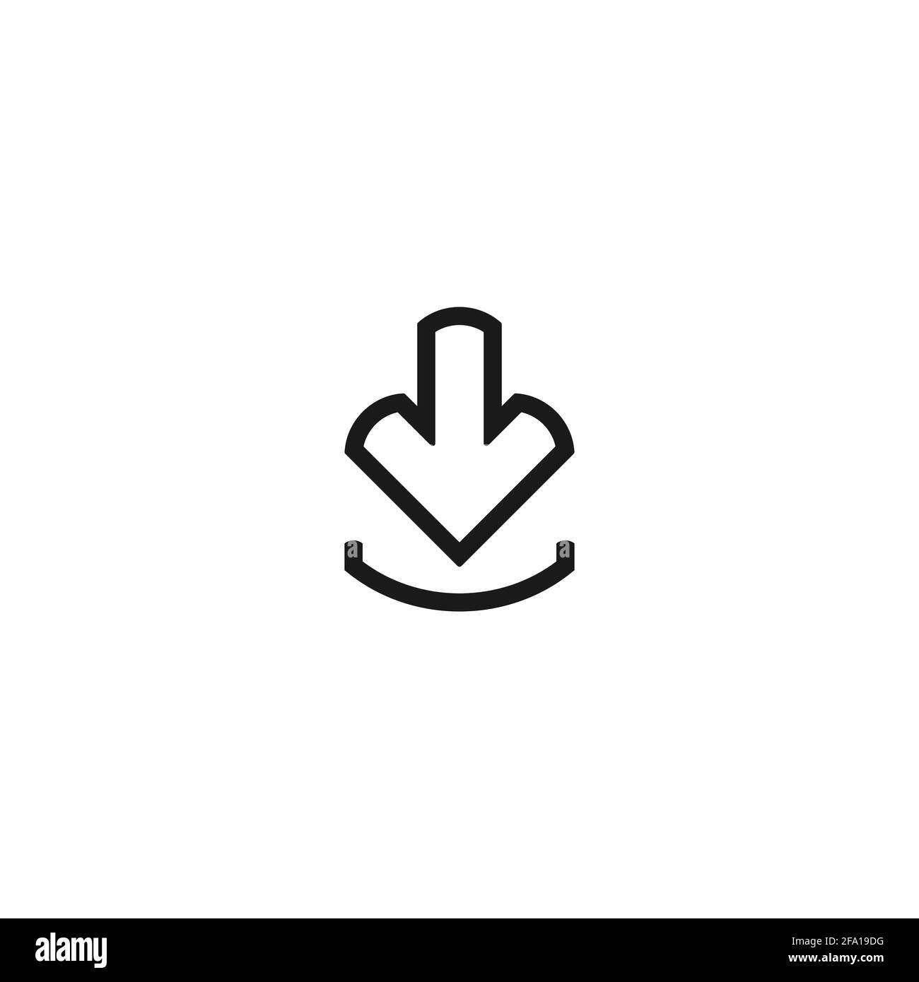 black line arrow down icon. flat download sign isolated on white. point down button. south sign. Stock Vector