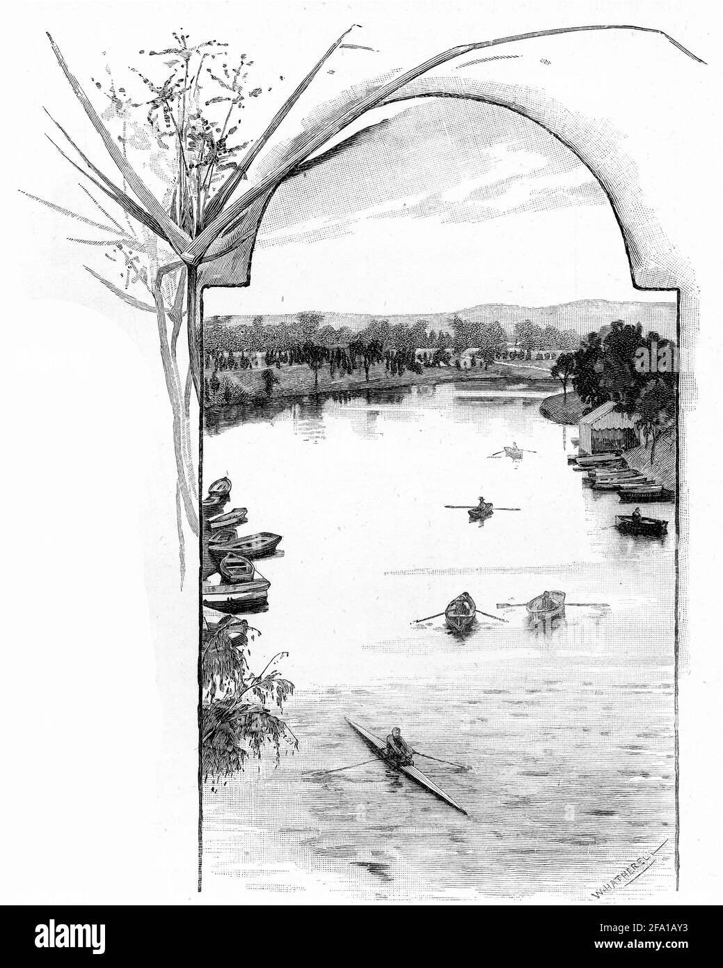 Engraving of Lake Torrens, a large salt lake in central South Australia.  After sufficiently extreme rainfall events, the lake flows out through the  Pirie-Torrens corridor to the Spencer Gulf Stock Photo -