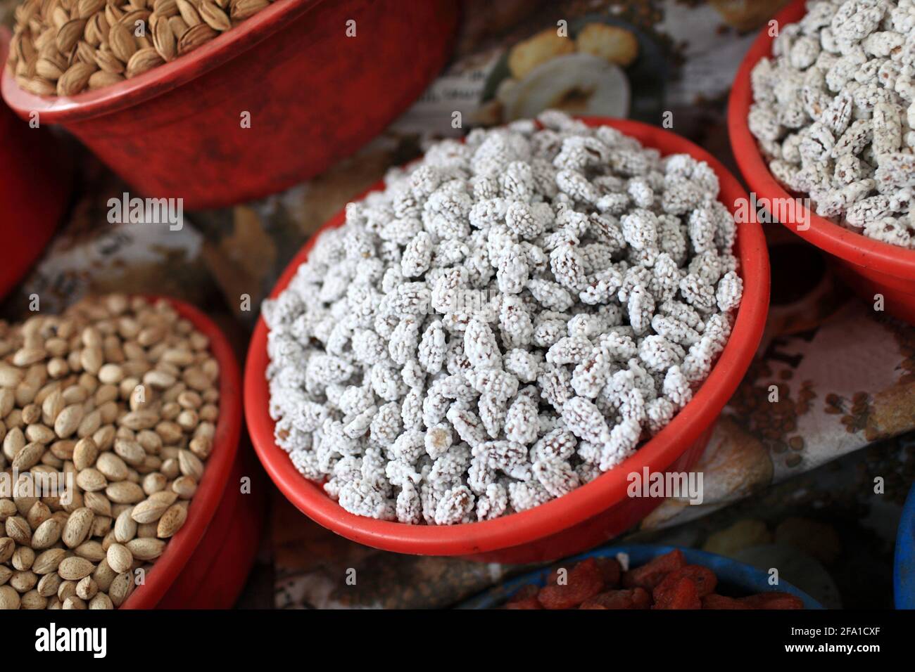 Sugar-coated almonds at a Khujand market, Tajikistan Stock Photo