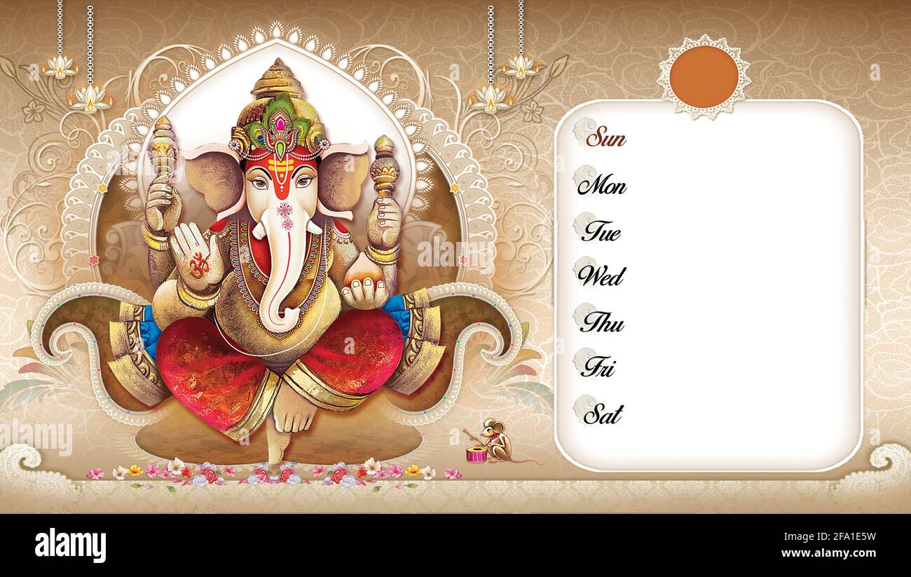 High-Resolution Indian Gods Lord Ganesha Digital Painting Calendar ...