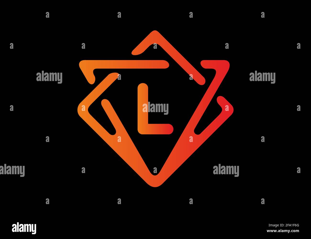 Orange red gradient color of L initial letter in frame design Stock Vector