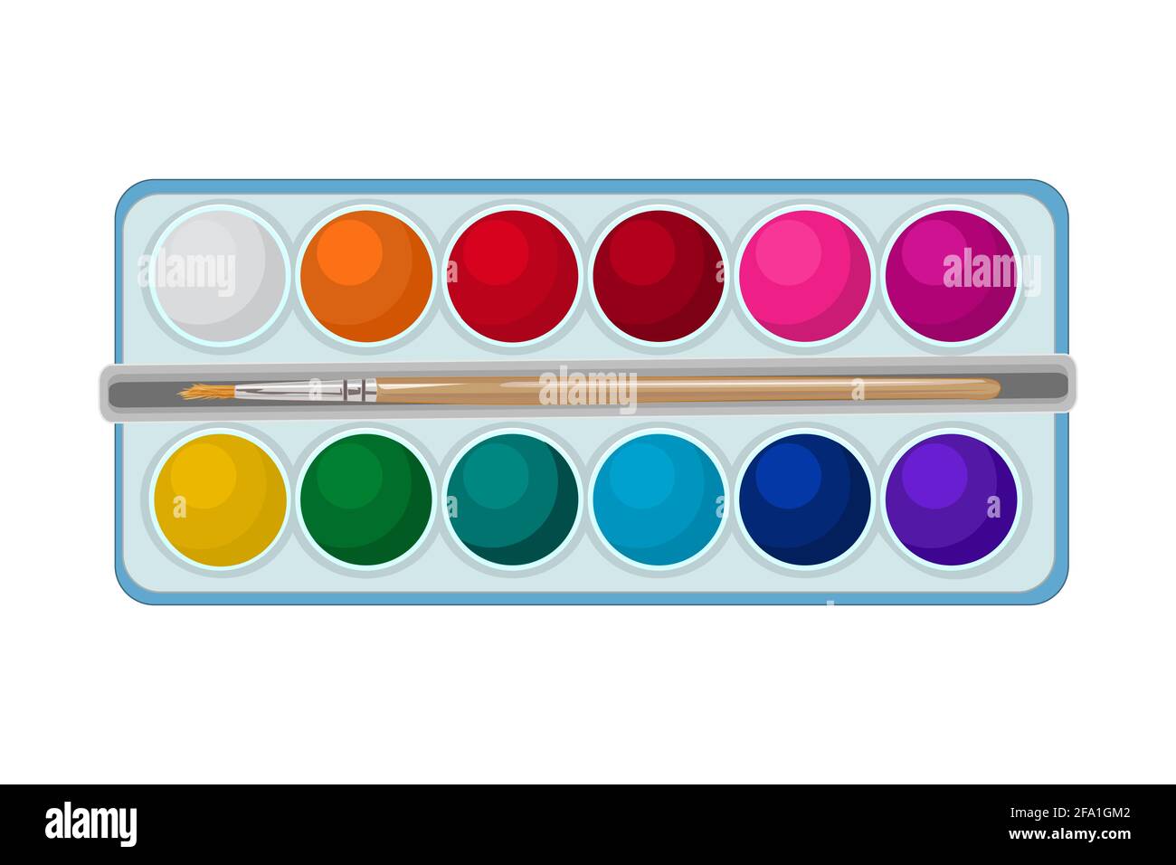 Set of watercolor paints in box with paint brush Vector Image