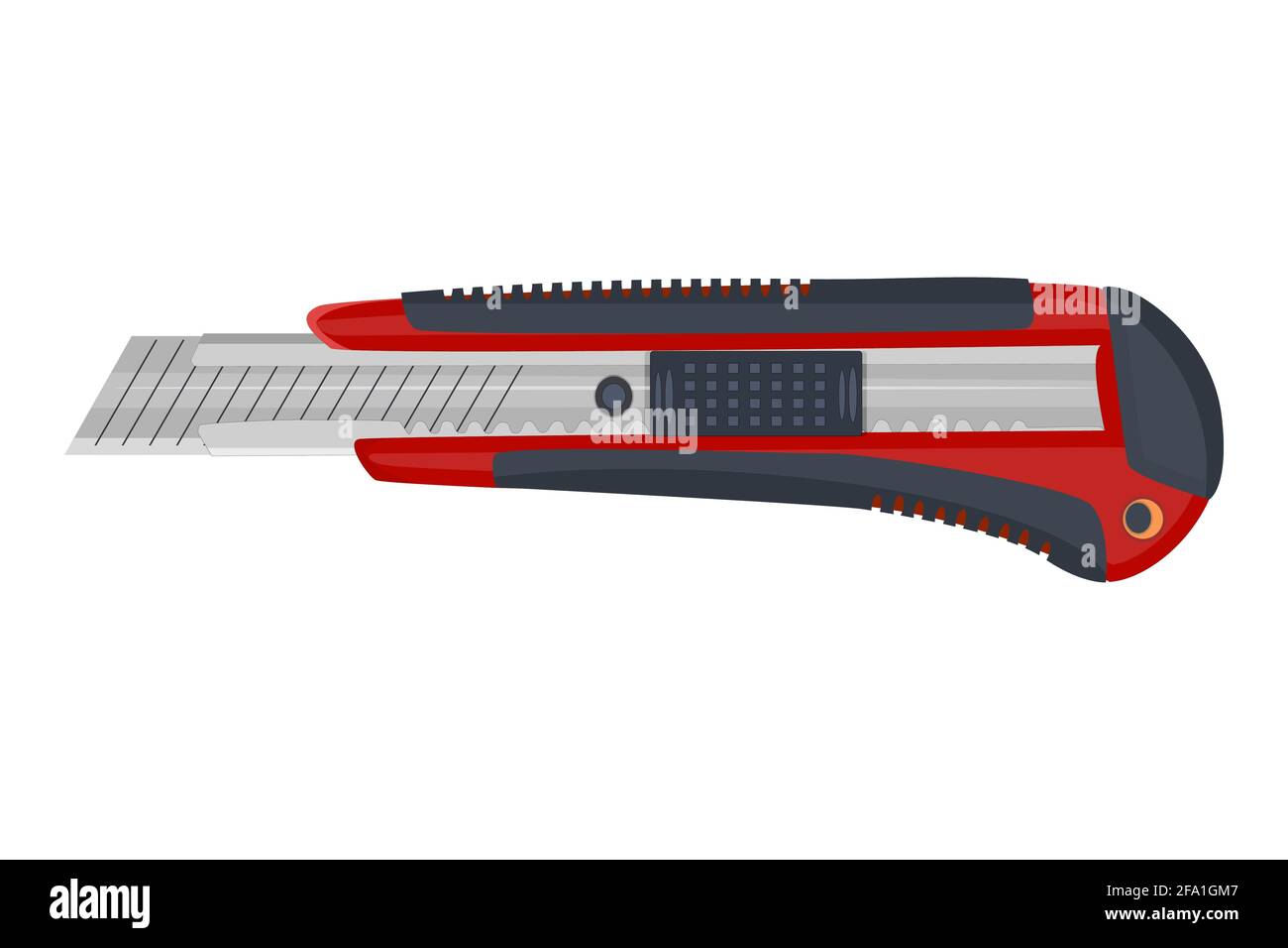 Red cutter knife. Stationery paper knife with retractable blade.Office