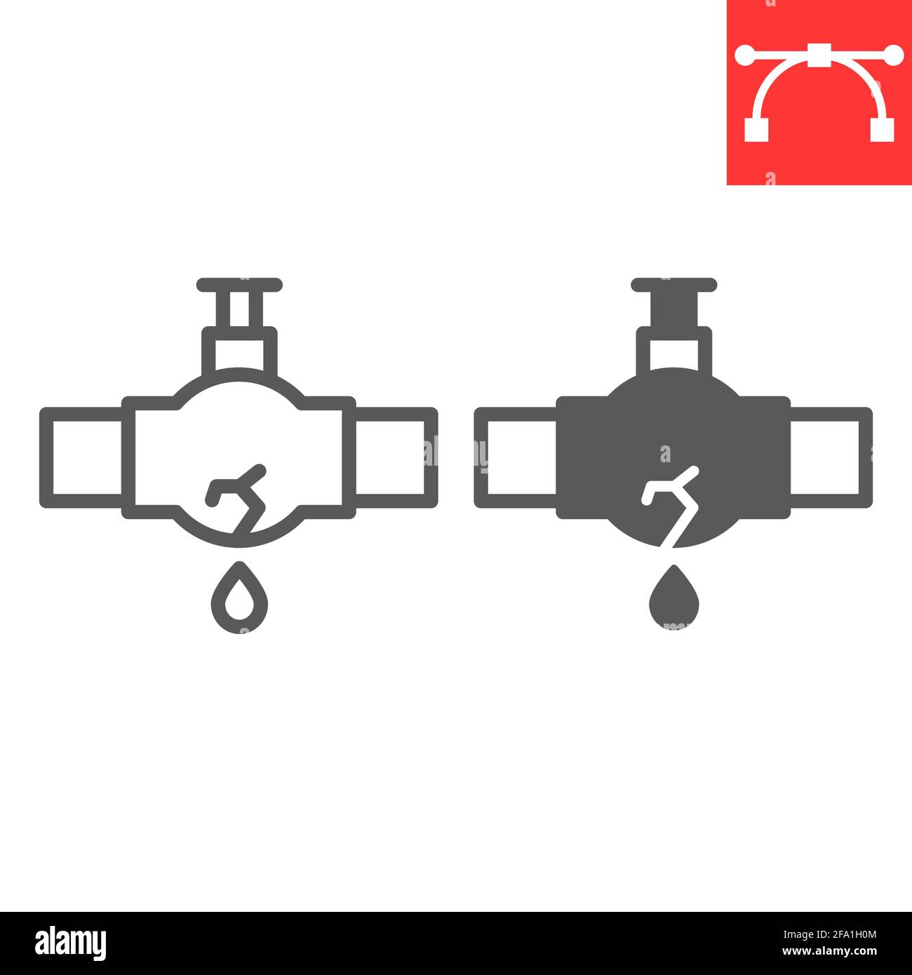 Burst oil pipe line and glyph icon, water leak and oil industry, burst