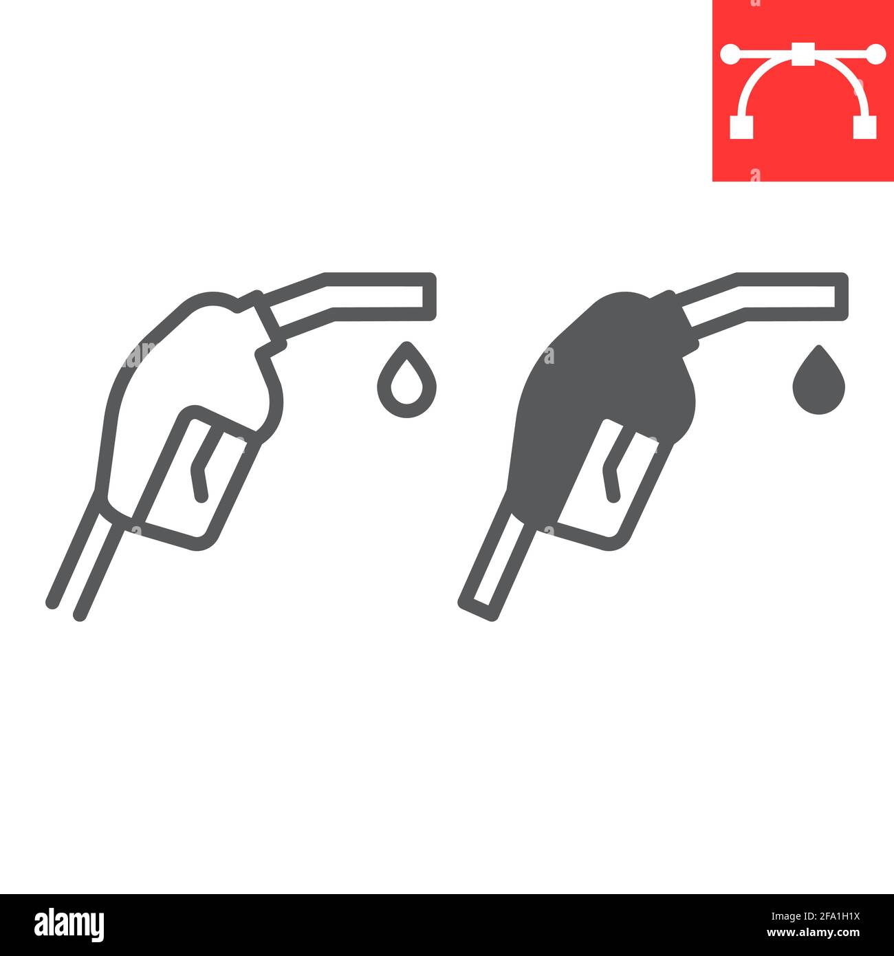 Gasoline pump nozzle line and glyph icon, diesel and gas station, fuel