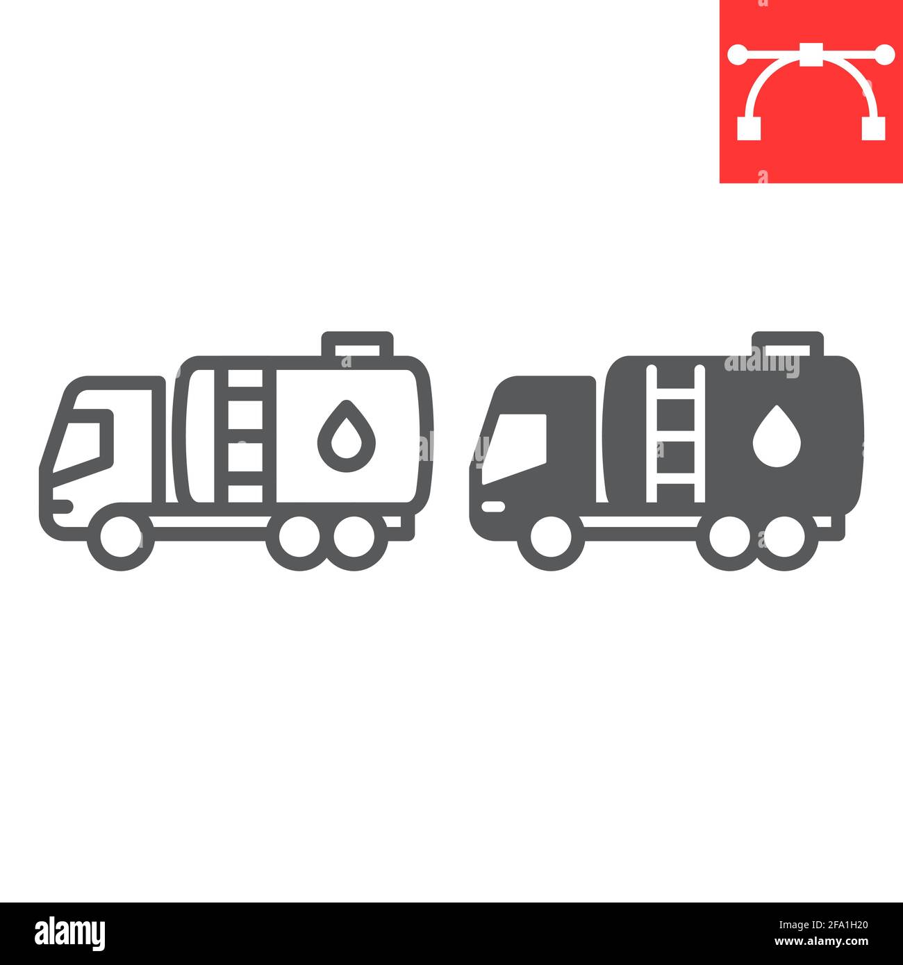 Oil tanker truck line and glyph icon, fuel cargo and logistics, tank ...