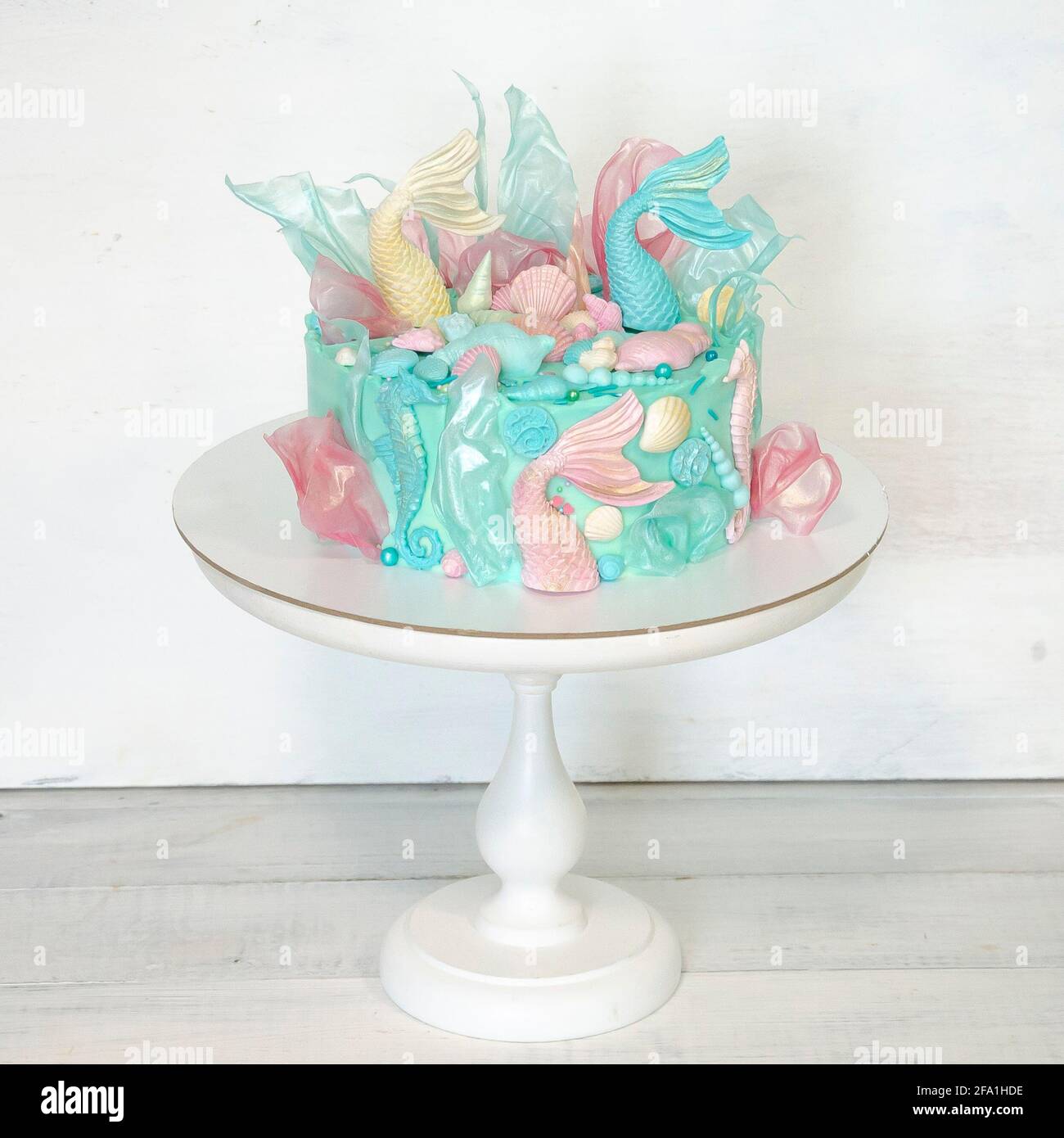 Mermaid fondant cake with rice paper decoration Stock Photo Alamy