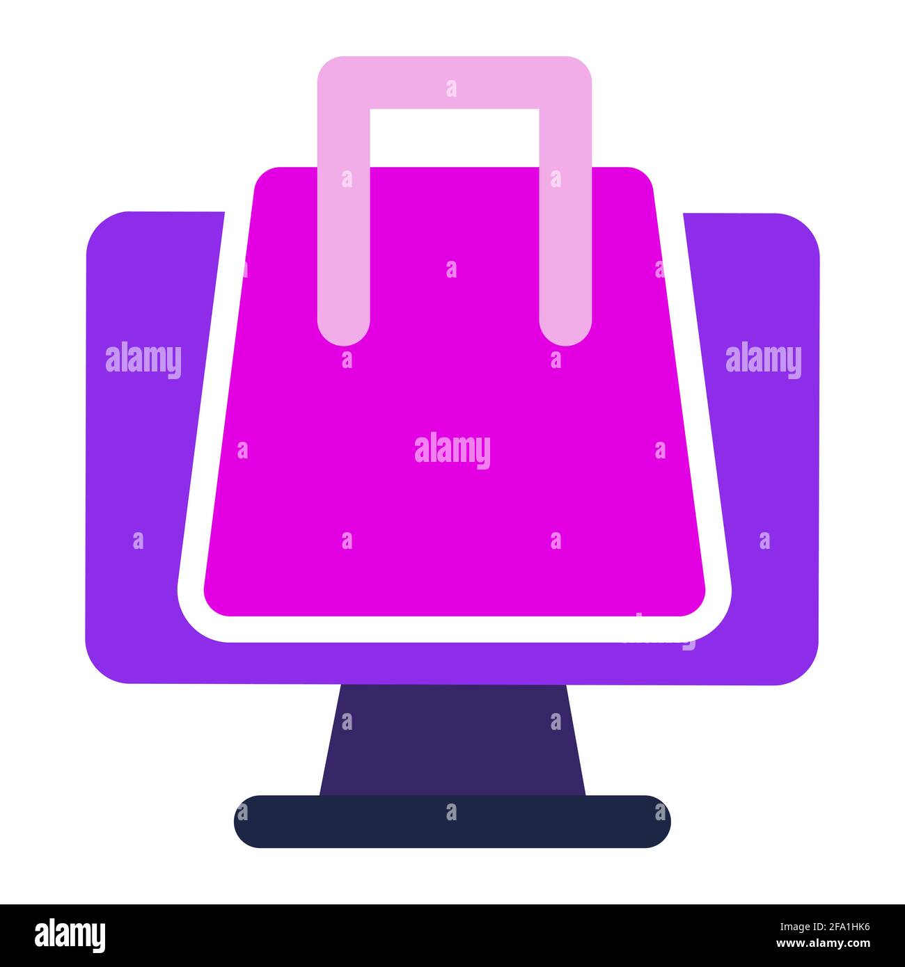 computer icon. computer with shoping bag. flat design vector icon ...