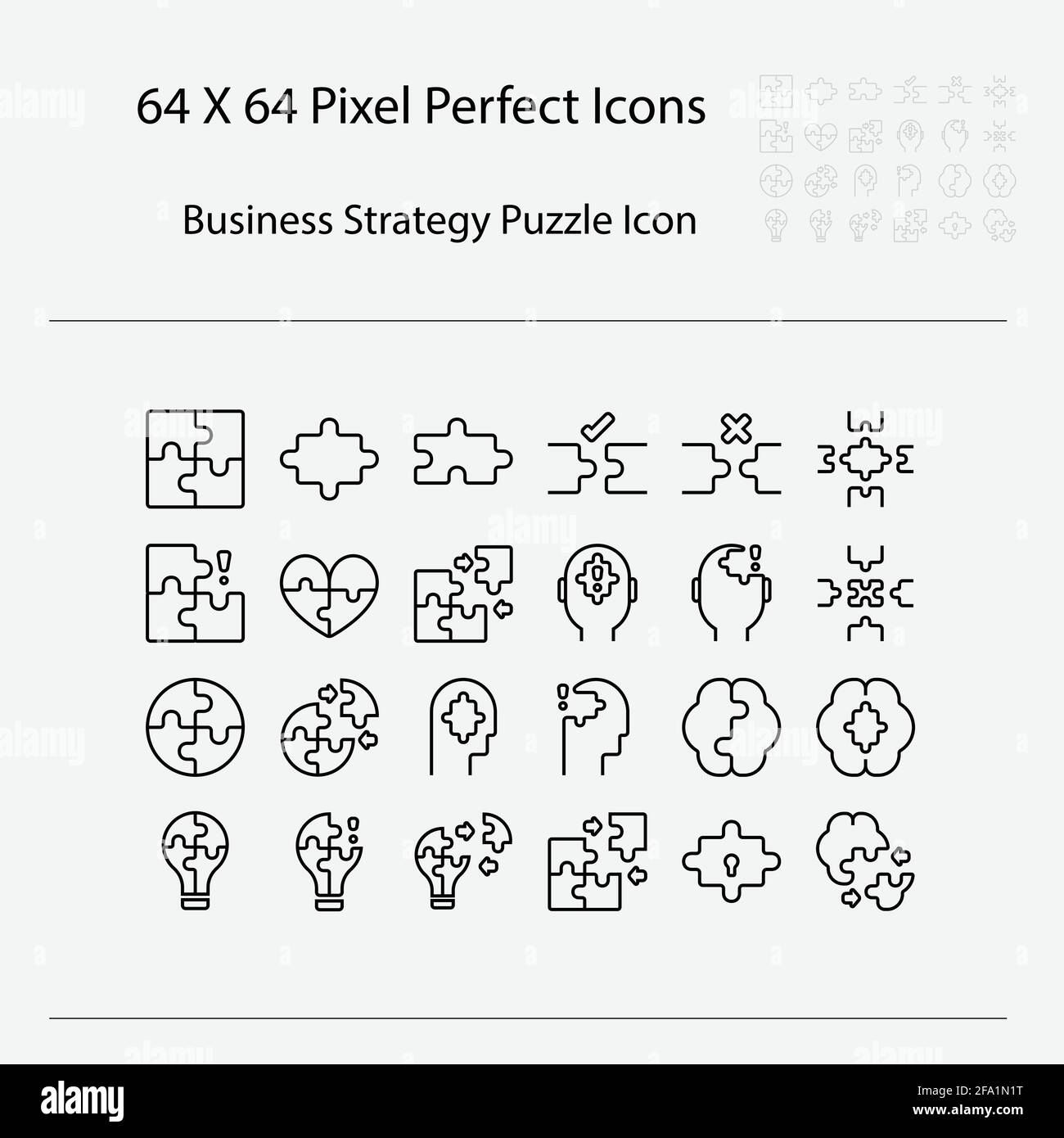 Business strategy related puzzle vector line icons.Business Outline Icons. Editable Stroke. 68x68 Pixel Perfect. Stock Vector