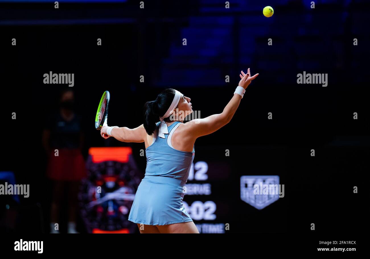 Ekaterine Gorgodze of Georgia in action during her first-round match at the 2021 Porsche Tennis Grand Prix, WTA 500 tournament on April 21, 2021 at Porsche Arena in Stuttgart, Germany - Photo Rob Prange / Spain DPPI / DPPI / LiveMedia Stock Photo