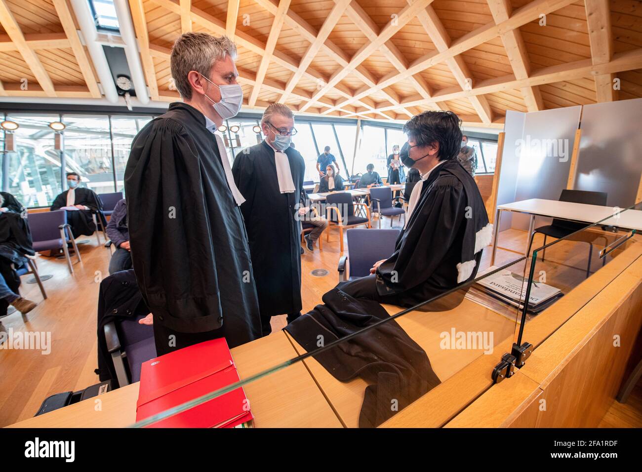 Lawyers defending one of the accused pictured ahead of a session in the trial concerning the fipronil-affaire, before the Antwerp criminal court, in A Stock Photo