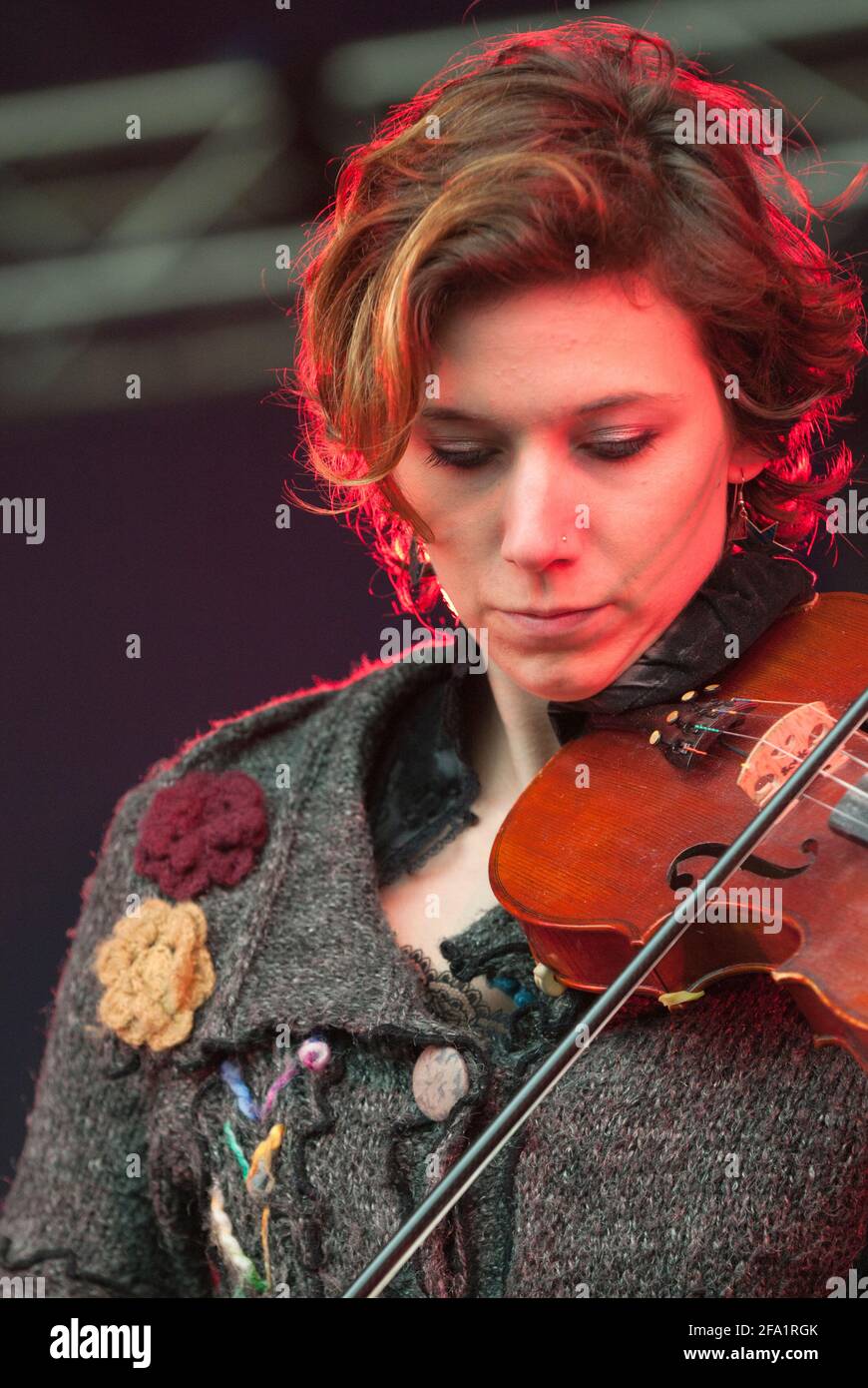 Caitlin Barrett of The Roving Crows performing at the Wychwood festival, UK. June 8, 2012 Stock Photo