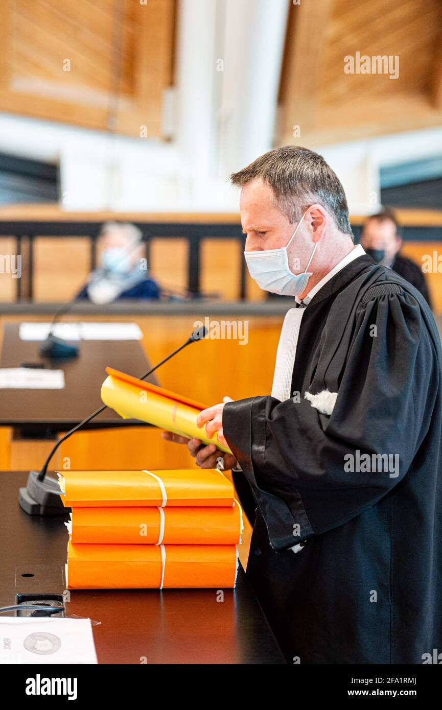Illustration picture shows one of the lawyers taking part in a session in the trial concerning the fipronil-affaire, before the Antwerp criminal court Stock Photo