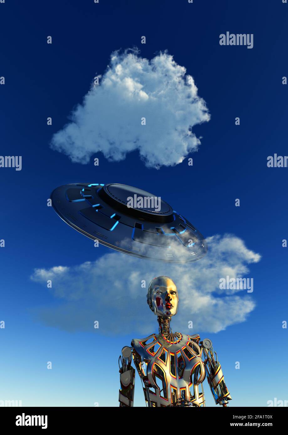 A UFO Emerging From Clouds Stock Photo