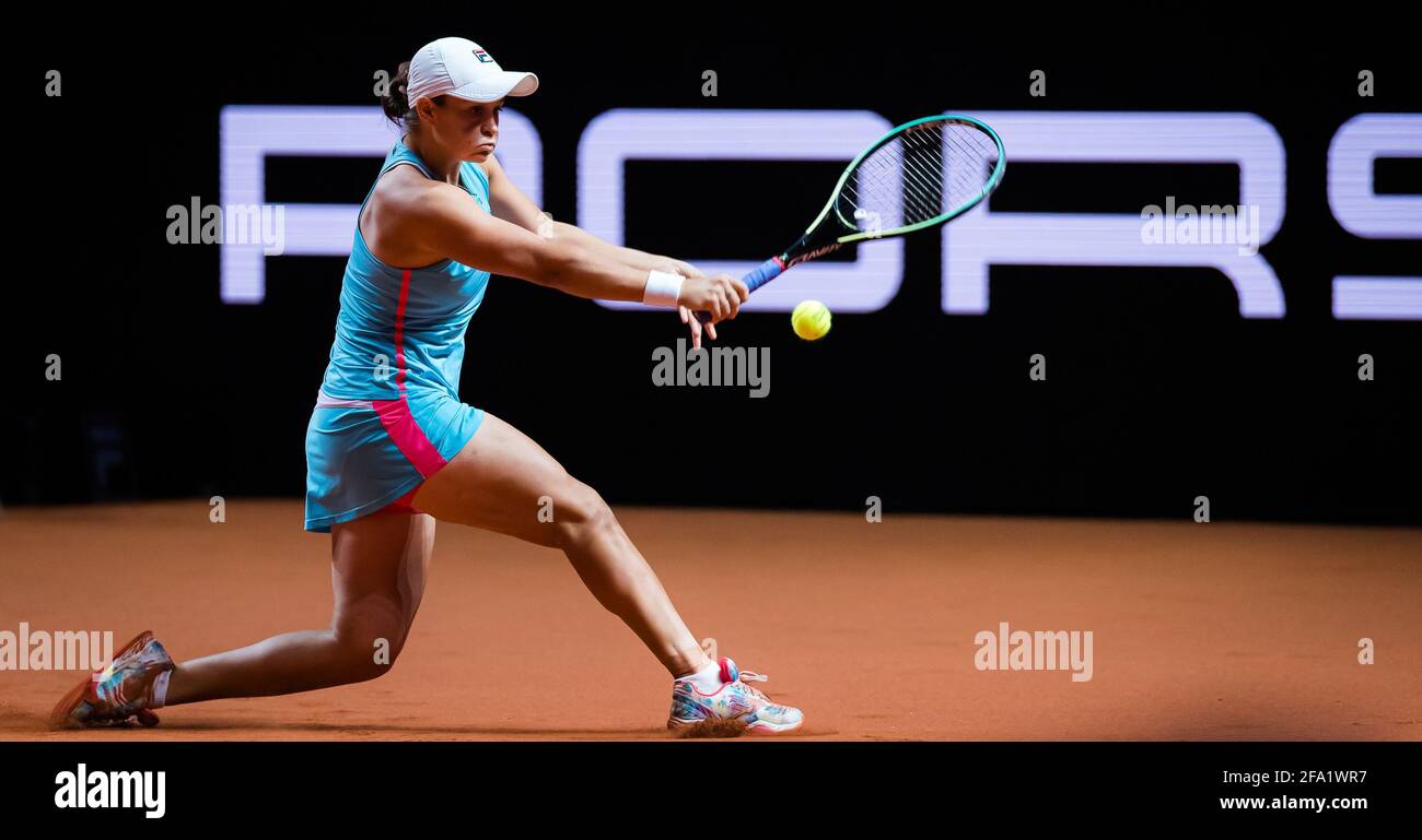 Stuttgart, Germany. 21st Apr 2021. Ashleigh Barty of Australia in action  during her second-round match at the 2021 Porsche Tennis Grand Prix, WTA  500 tournament on April 21, 2021 at Porsche Arena