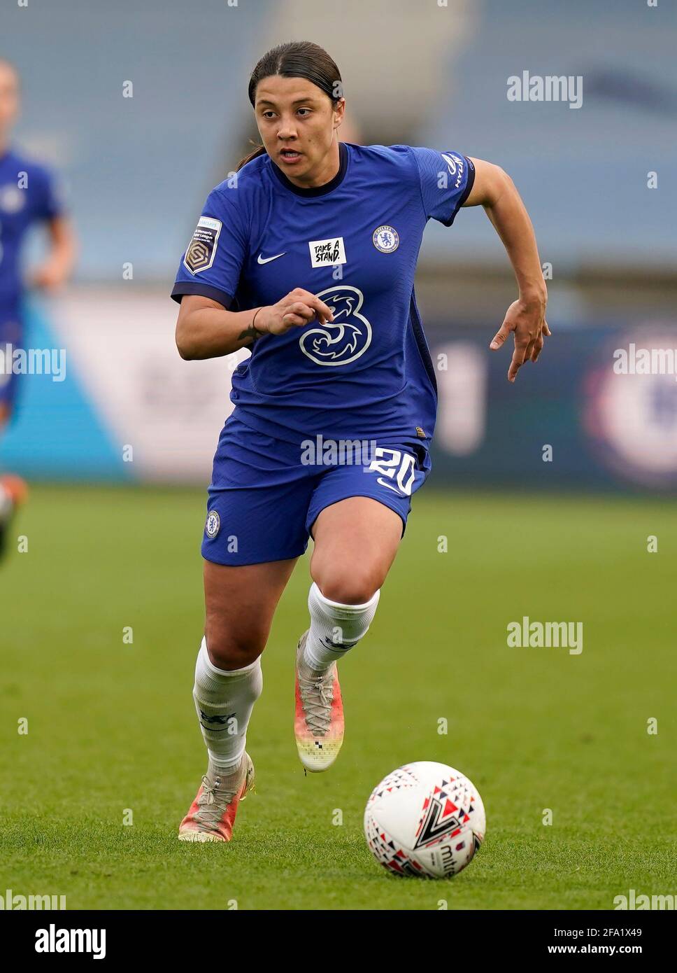 Manchester, England, 21st April 2021. Sam Kerr of Chelsea during the The FA WomenÕs Super League match at the Academy Stadium, Manchester. Picture credit should read: Andrew Yates / Sportimage Credit: Sportimage/Alamy Live News Stock Photo