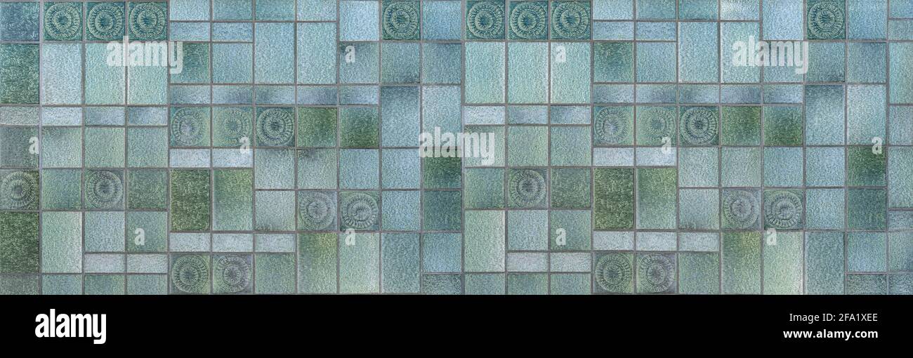 70s vintage tiles on a wall - panoramic detail Stock Photo - Alamy