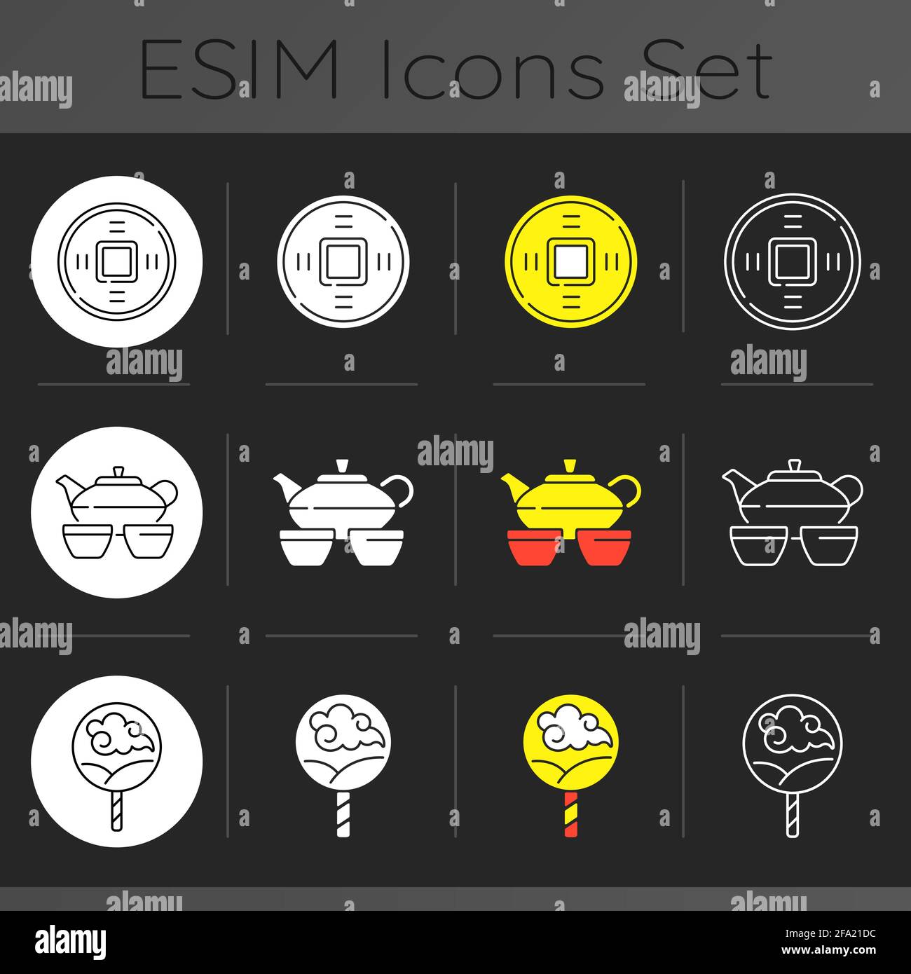 Asian ceremonies dark theme icons set Stock Vector Image & Art - Alamy