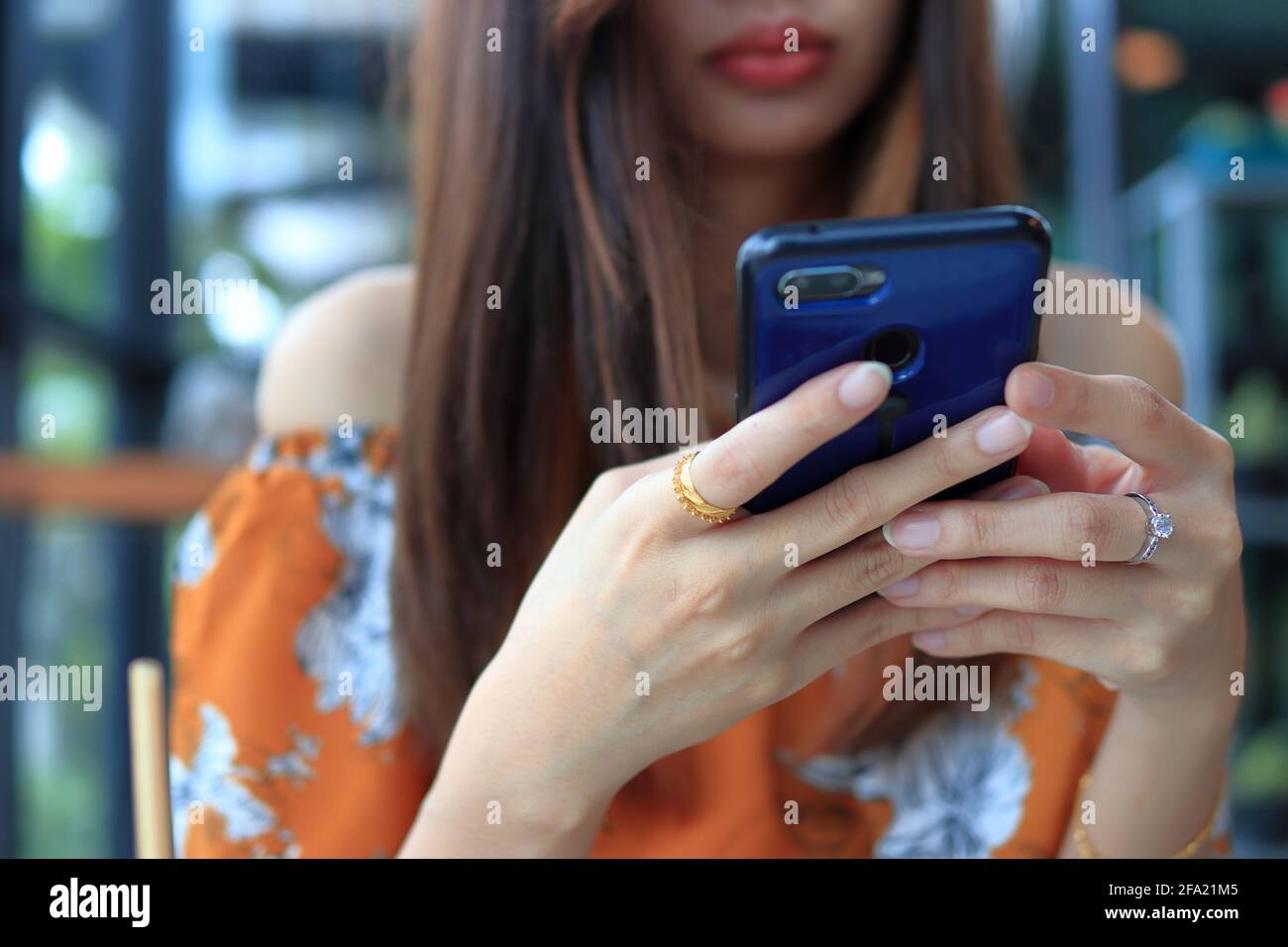 woman using smartphone Stock Photo