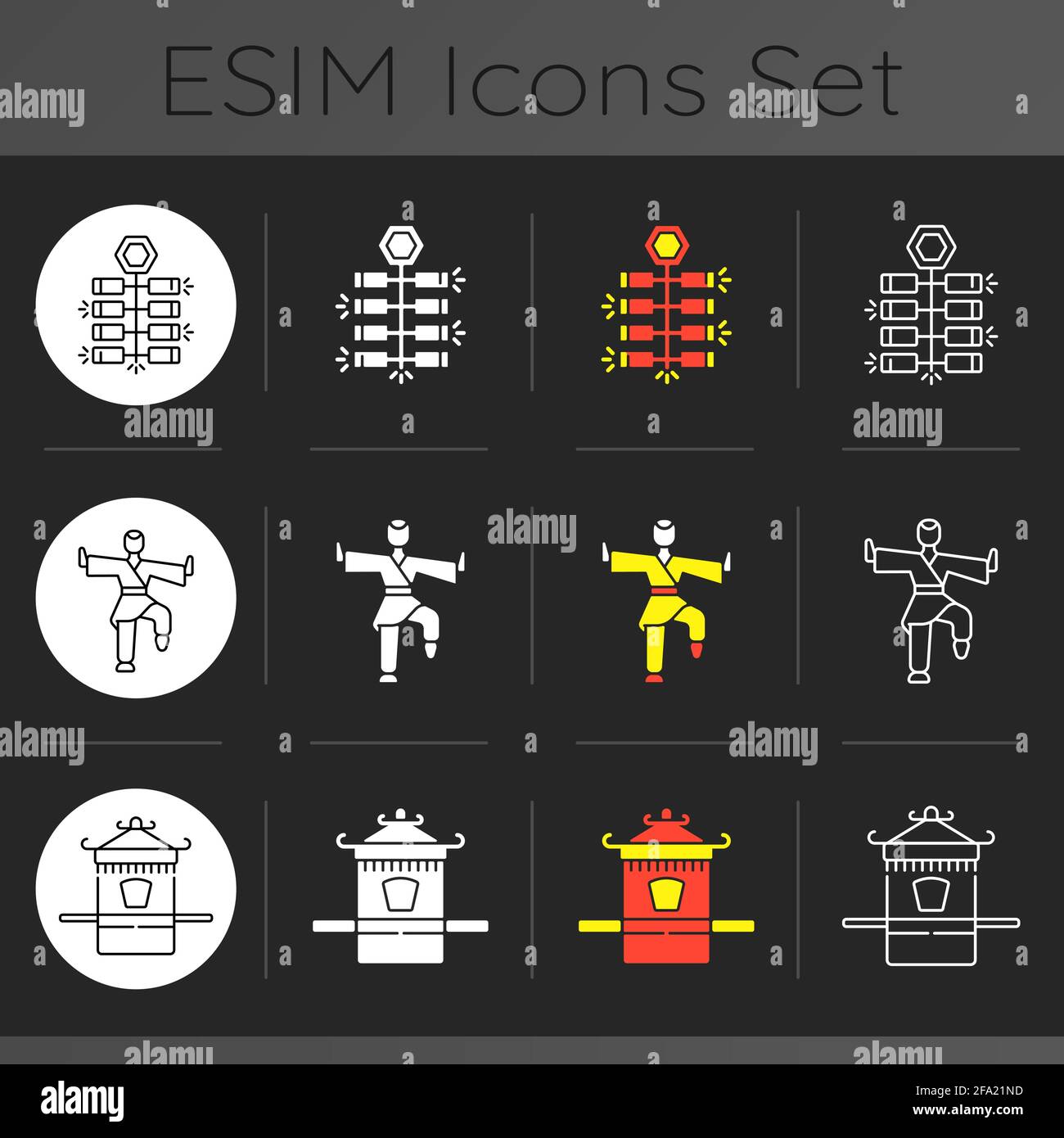 Asian culture dark theme icons set Stock Vector Image & Art - Alamy