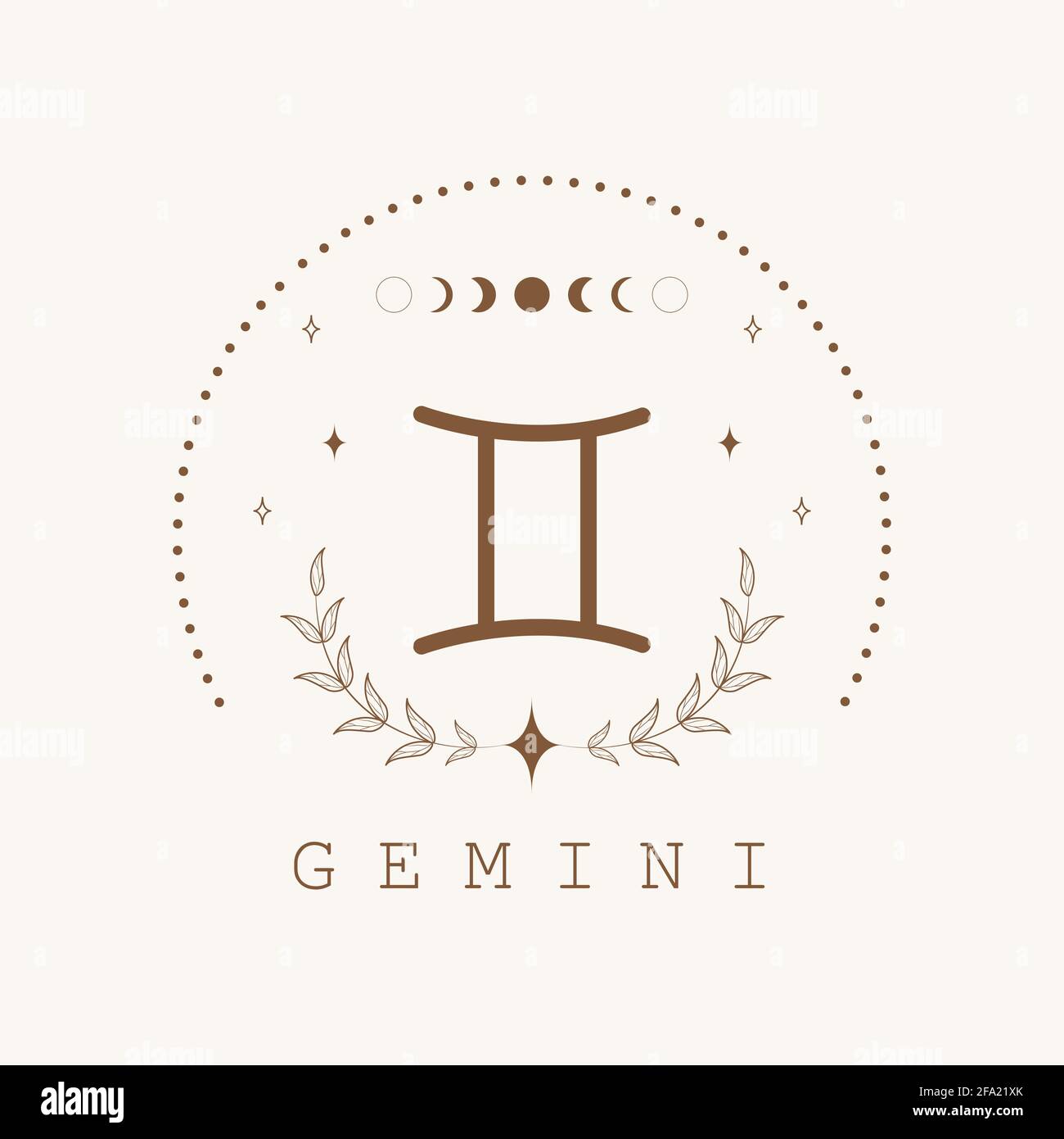 Gemini. Zodiac sign in boho style. Astrological icon isolated on white