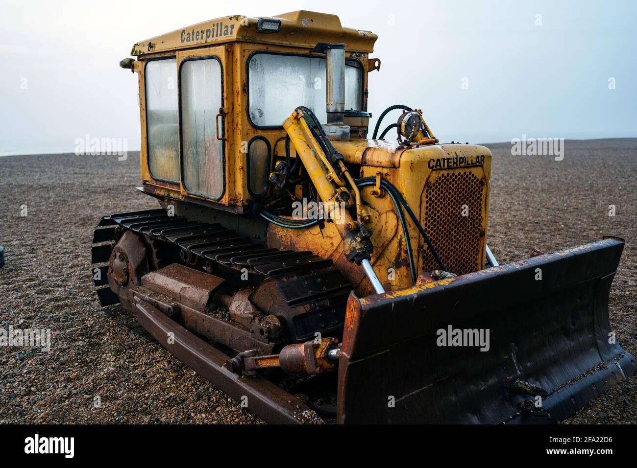 Caterpillar bulldozer Aldeburgh Suffolk England Stock Photo - Alamy