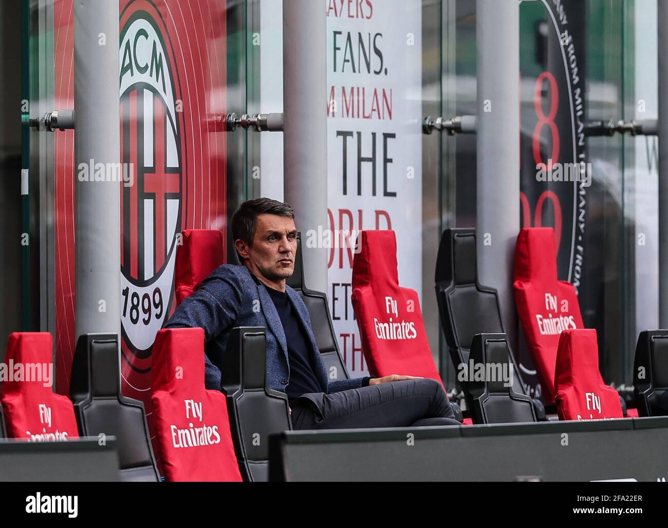 Paolo Maldini Technical Area Director of AC Milan during the Italian  championship Serie A football match between AC Milan and US Sassuolo Calcio  on April 21, 2021 at San Siro stadium in