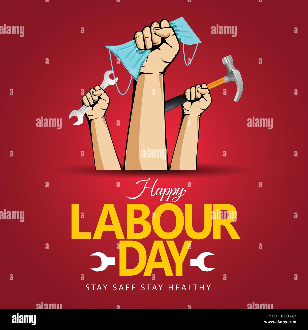 happy Labor Day On 1 May. coronavirus, covid-19 concept. vector illustration design. Stock Vector