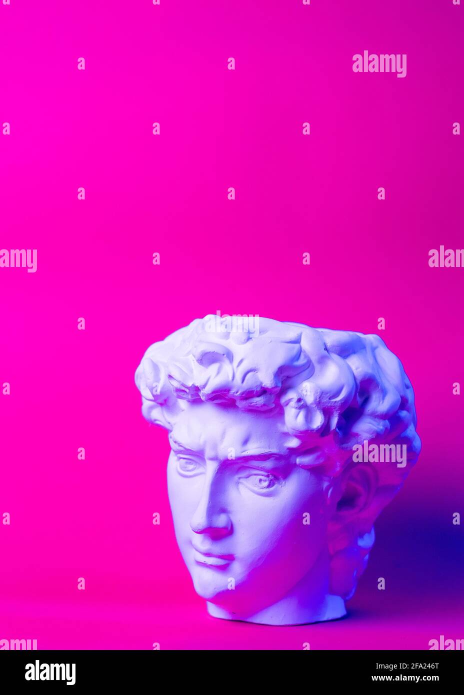 Gypsum statue of David's head. Michelangelo's David statue plaster copy