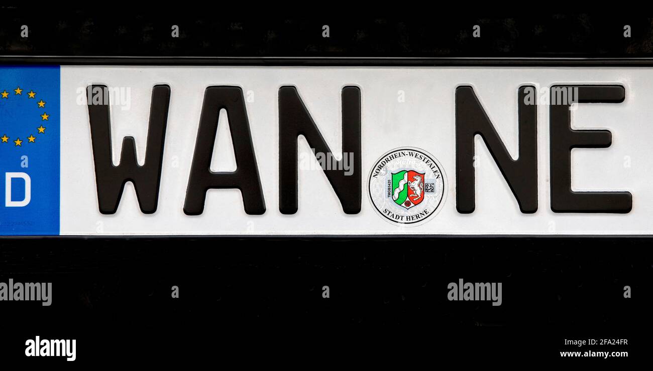 license plate of Wanne, WAN-NE, Germany, North Rhine-Westphalia, Ruhr Area, Herne Stock Photo