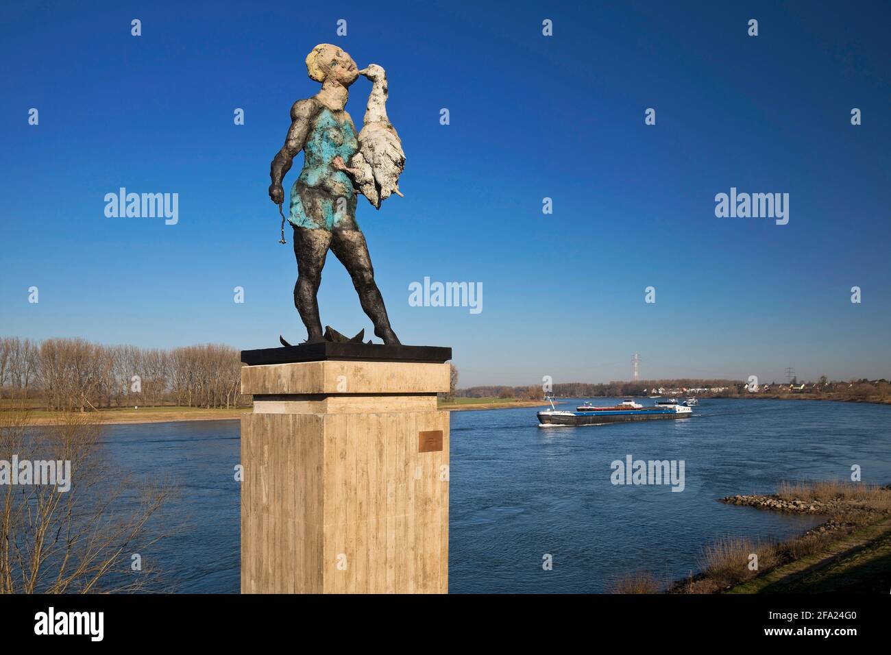 sculpture Leda on the banks of the Rhine, Germany, North Rhine-Westphalia, Monheim am Rhein Stock Photo