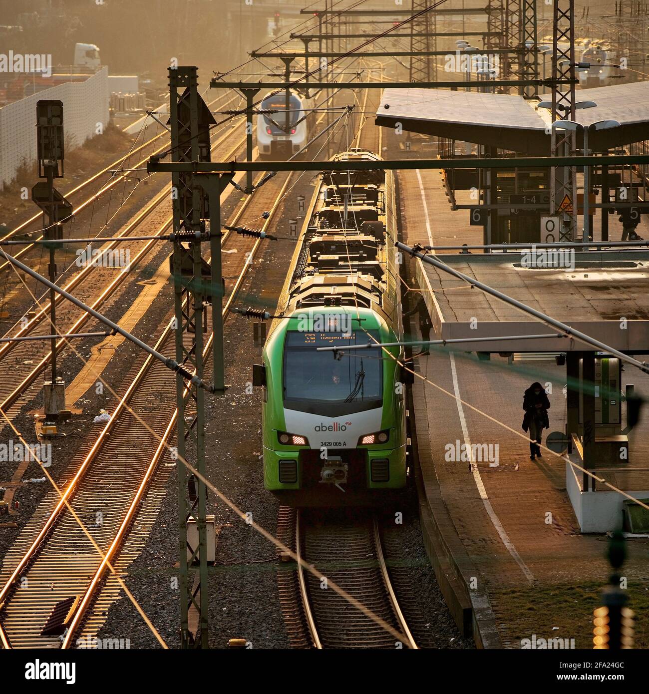 Regional train at Oberbarmen station, Germany, North Rhine-Westphalia, Bergisches Land, Wuppertal Stock Photo