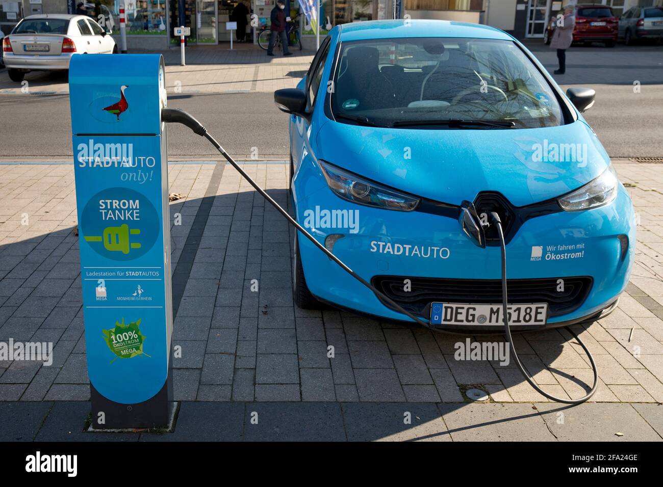 electric car charging as city car for rent, Germany, North Rhine-Westphalia, Monheim am Rhein Stock Photo