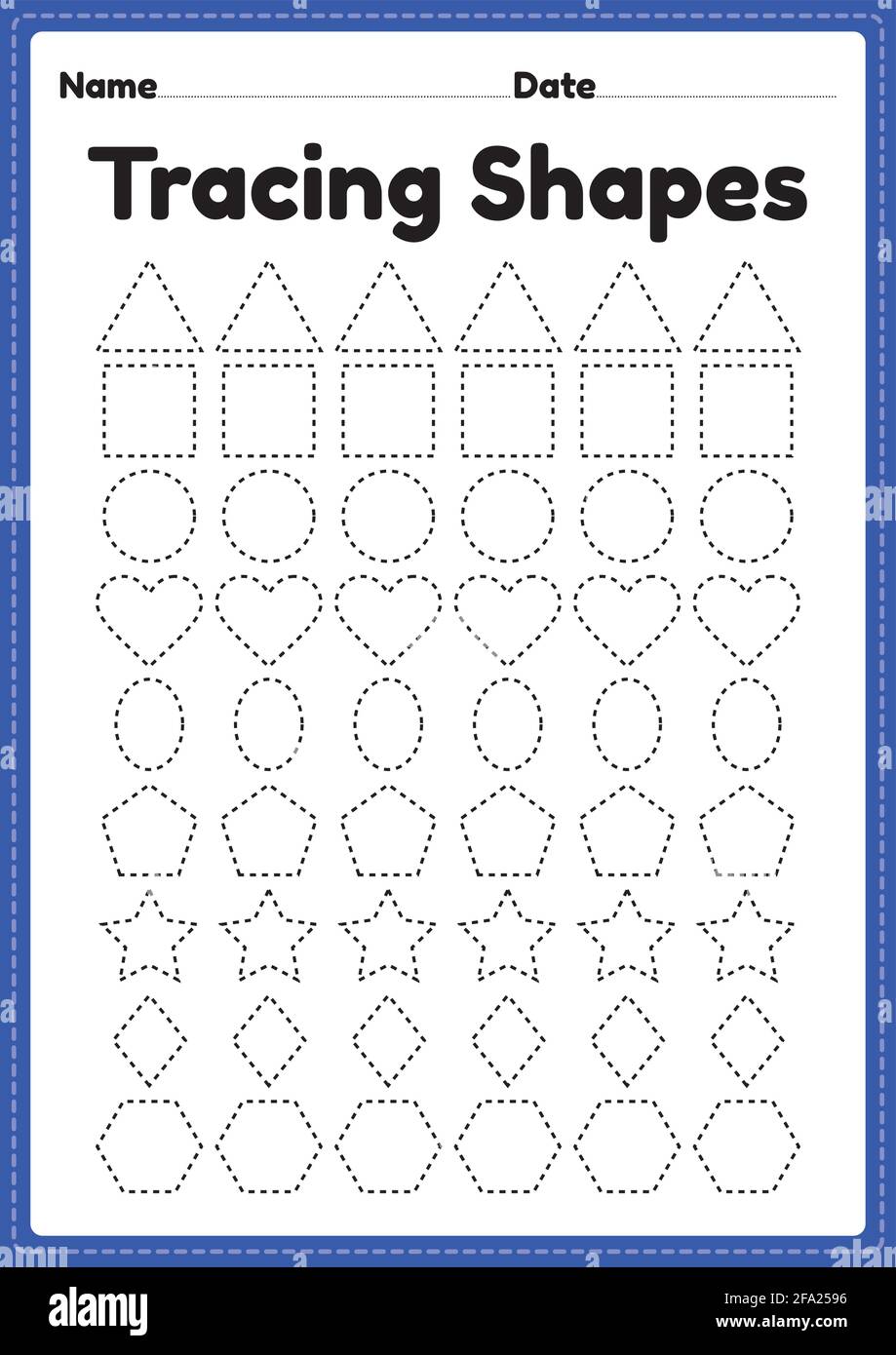 tracing shapes worksheet for kindergarten and preschool kids for handwriting practice and educational activities in a printable page illustration stock vector image art alamy