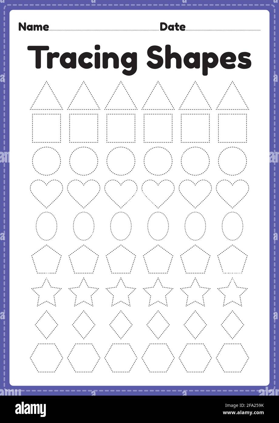 Tracing shapes worksheet for kindergarten and preschool kids for