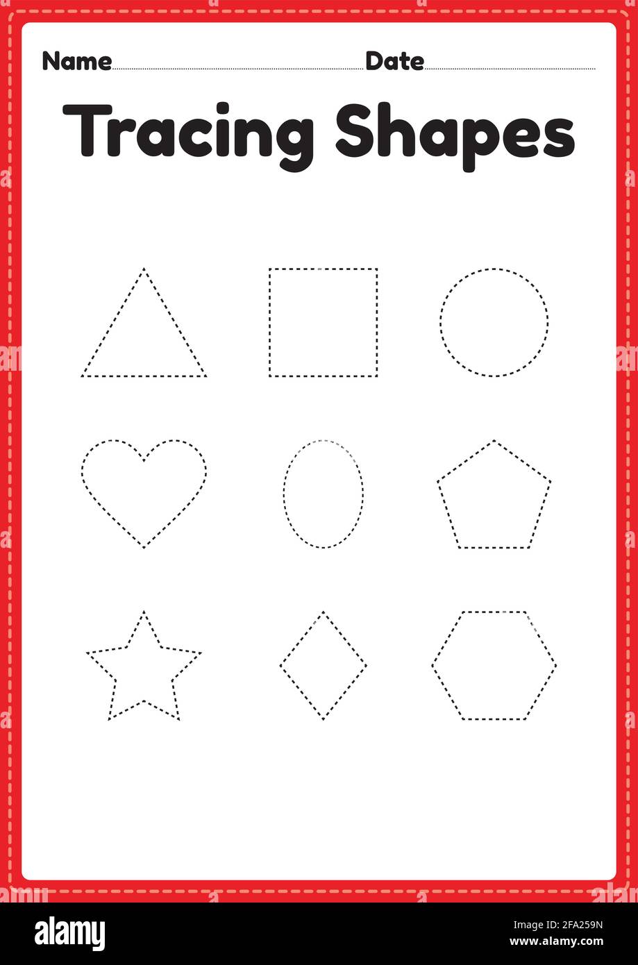 tracing shapes worksheet for kindergarten and preschool kids for handwriting practice and educational activities in a printable page illustration stock vector image art alamy