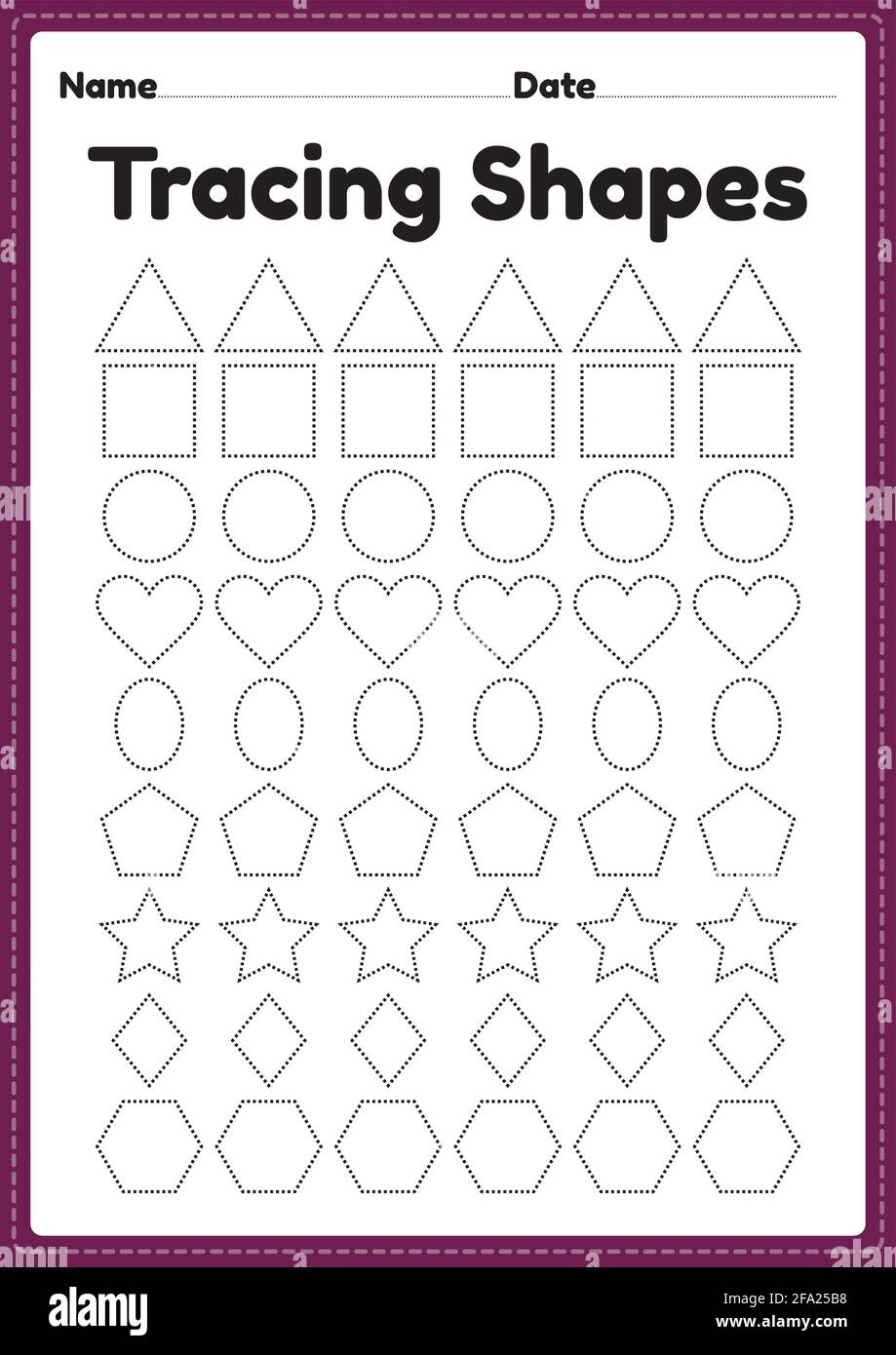 Tracing shapes worksheet for kindergarten and preschool kids for