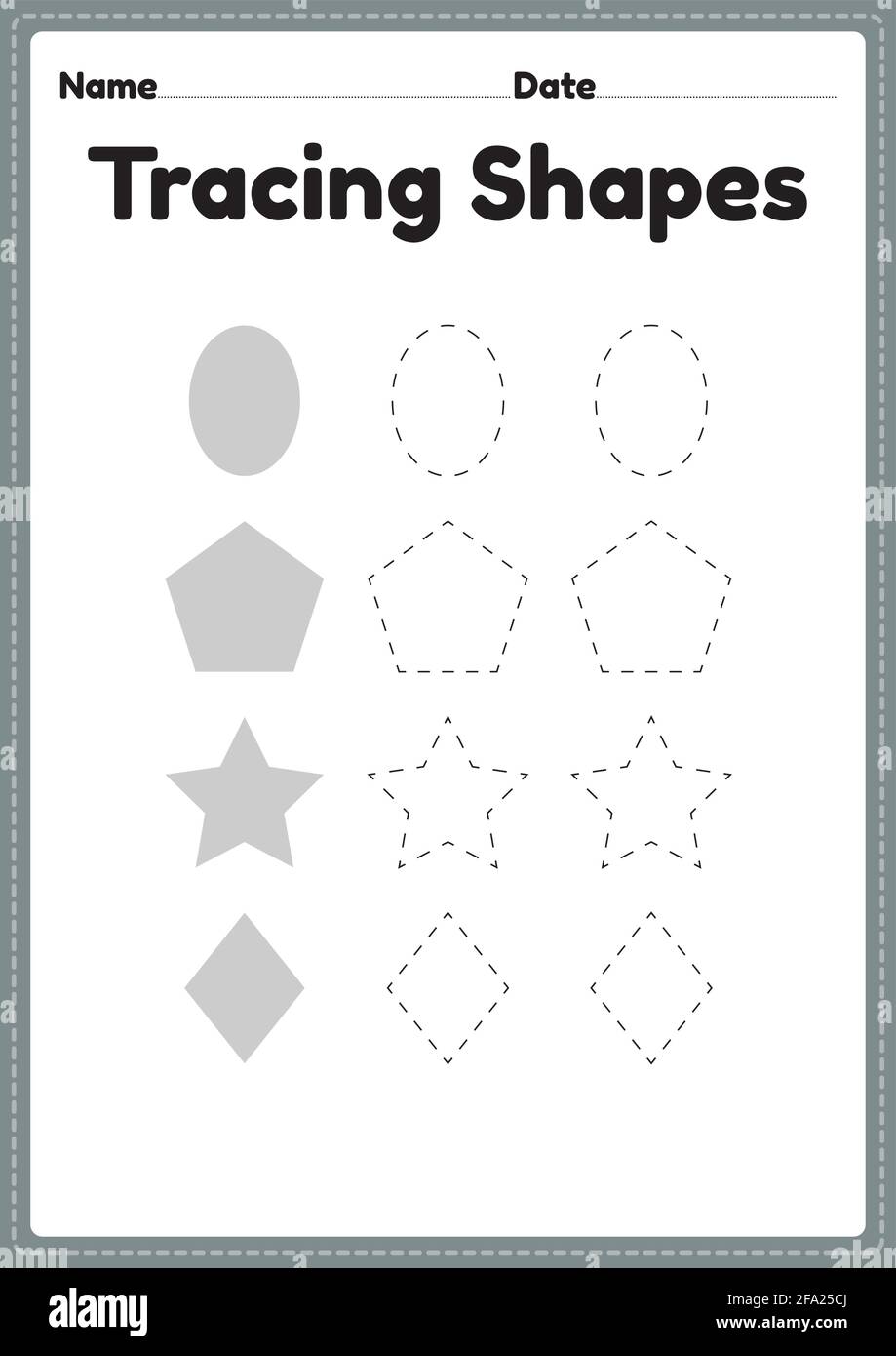 tracing shapes worksheet for kindergarten and preschool kids for handwriting practice and educational activities in a printable page illustration stock vector image art alamy