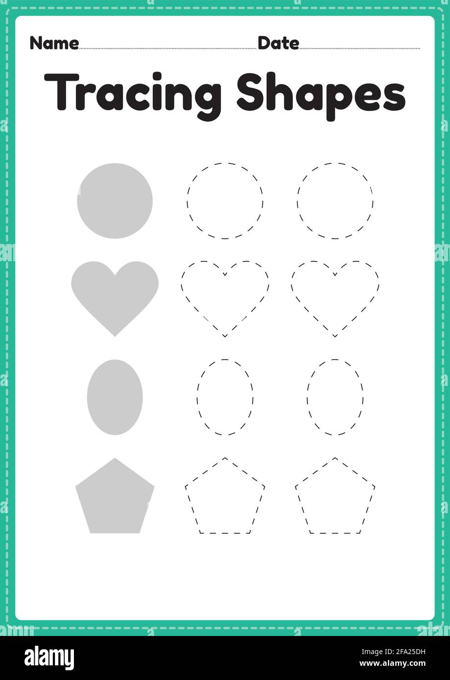 tracing shapes worksheet for kindergarten and preschool kids for handwriting practice and educational activities in a printable page illustration stock vector image art alamy