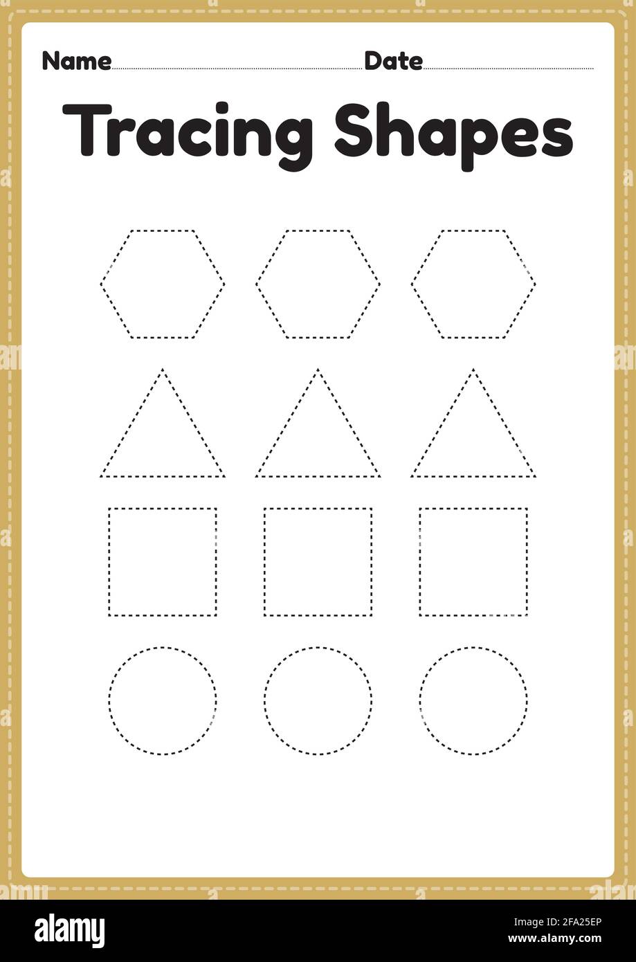 Tracing Shapes Worksheet For Kindergarten And Preschool Kids For Handwriting Practice And Educational Activities In A Printable Page Illustration Stock Vector Image & Art - Alamy
