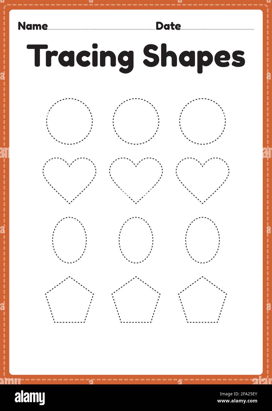tracing shapes worksheet for kindergarten and preschool kids for handwriting practice and educational activities in a printable page illustration stock vector image art alamy