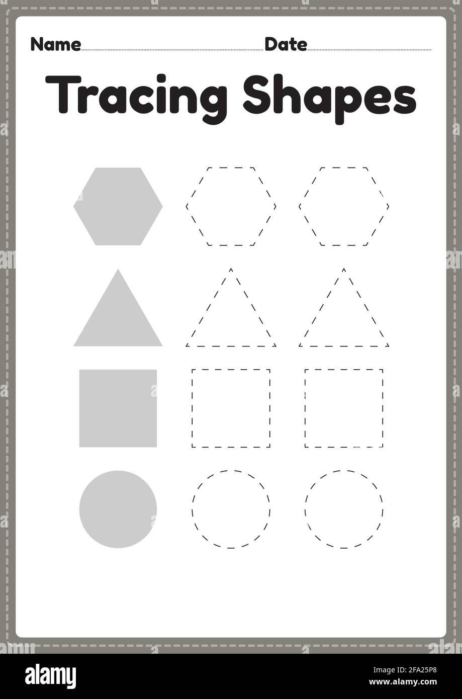 tracing shapes worksheet for kindergarten and preschool kids for handwriting practice and educational activities in a printable page illustration stock vector image art alamy