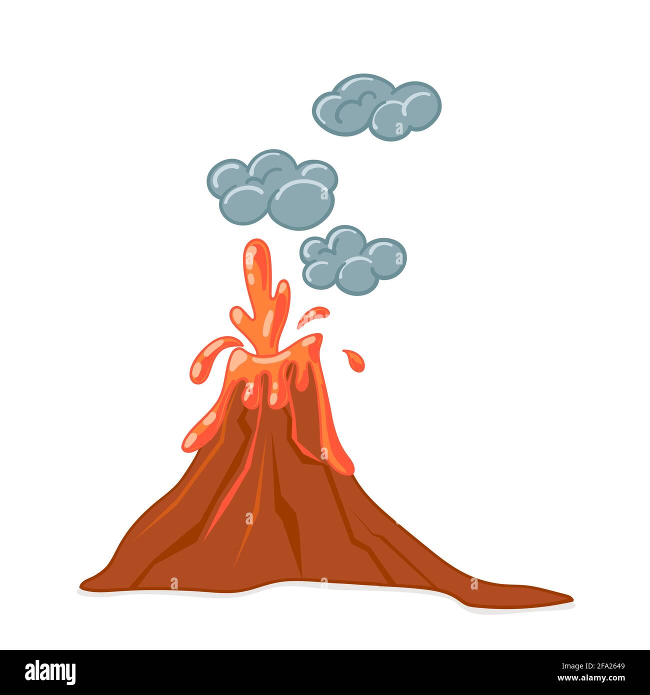 Vector set of cartoon volcanoes of varying degrees of eruption. Flat illustration with isolated objects. Stock Vector